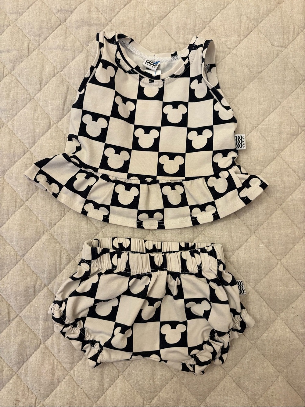Disney Mickey Mouse Black & White Check Peplum Top and Bloomers Set for Kids